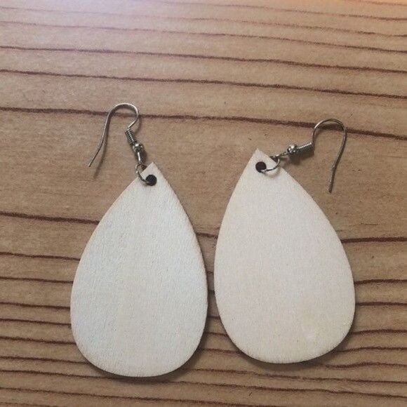 Sunflower Wood Burned Earrings Teardrop Dangle Boho Chic Lightweight - Picture 3 of 6